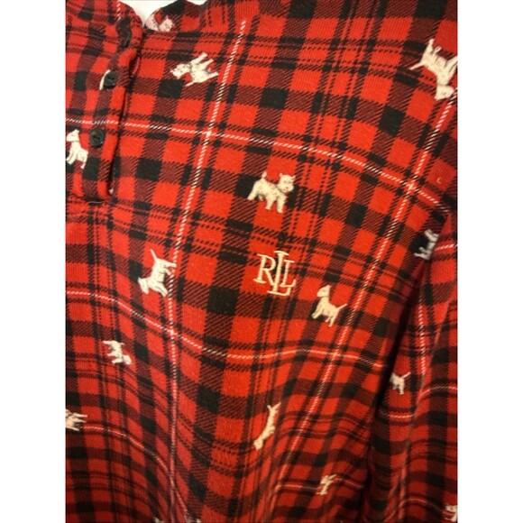 Lauren Ralph Lauren Womens Large Plaid Flannel Sleep Top Monogram Nightshirt‎ - Picture 2 of 9